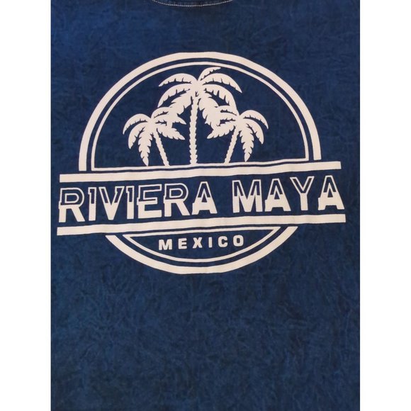 Mens Mr. Buho Riviera Maya Mexico Blue White SS 100% Cotton 2XL Palm Trees - Picture 2 of 6